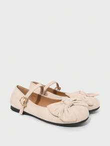 ROMWE Kawaii Women's Fashionable & Sweet Bow Decor Flats For Christmas Valentine's Day - Beige suede - View 3