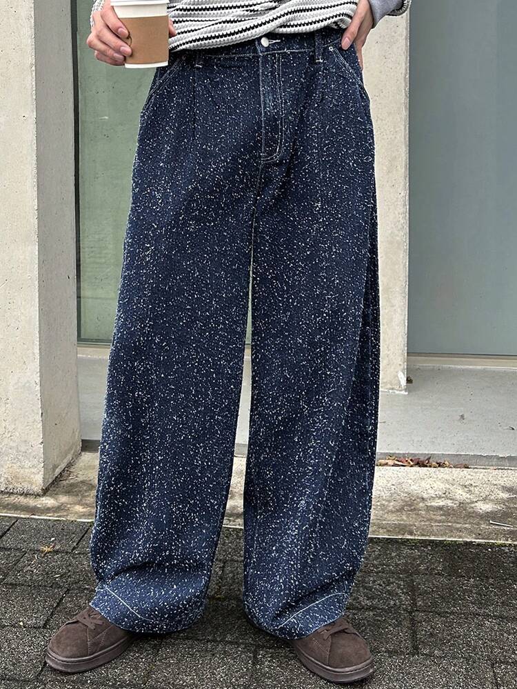 Men's Distressed Washed Blue Denim Jeans, Suitable For Spring And Autumn