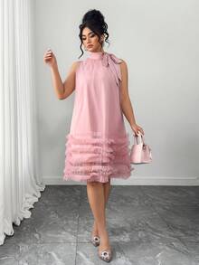 Elenzga 新款粉色浪漫网纱优雅连衣裙。 - 粉色 - 查看 5