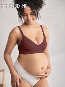 Moonlight&Mama 1pc Women's Seamless Minimalist Solid Color Fashionable Comfortable High Cost-Effective High Quality Maternity Portable Bra - Burgundy - View 3