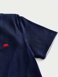 ESTAVOR Men's Casual Quarter Button Double Layer Collar Short Sleeve Polo Shirt, Summer - Navy Blue - View 5