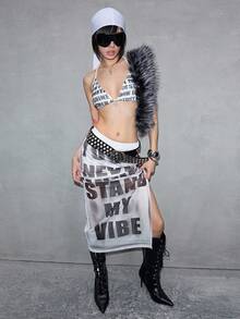 ROMWE J-Fashion 女士Y2K性感朋克先锋标志印花吊坠装饰比基尼上衣 - 白色 - 查看 7