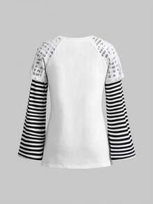 ROMWE Avant Punk Style Chain Print Asymmetrical Hem Long Sleeve T-Shirt Top - Multicolor - View 2
