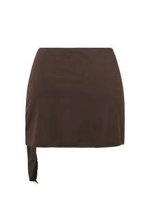 Swim Oasis 2026新款春夏纯色特殊面料连体泳衣带裙，沙滩度假休闲泳装套装 - 棕色 - 查看 6