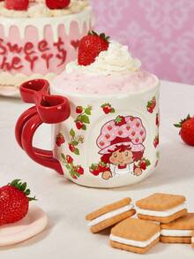 Strawberry Shortcake X SHEIN 1 Cốc sứ in hình hoạt hình 500ml, tay cầm trang trí hình nơ, chịu nhiệt và lạnh, có thể dùng trong lò vi sóng và máy rửa chén, thích hợp đựng nước, sữa, nước ép, cà phê, dâu tây, phong cách đồng quê, ý tưởng quà tặng. - Nhiều màu - Xem 9