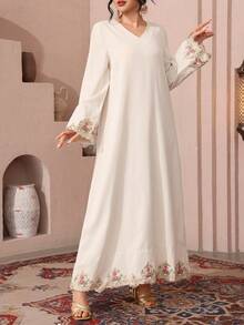 Al Najma Elegantes Applikations-Dekor Arabischer Stil Kleid für Frauen - Aprikosenfarben - Übersicht 4