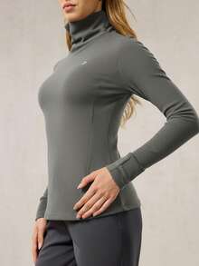 OutZeal 女士户外纯色徒步休闲保暖拉绒高领长袖T恤 秋冬季 - 灰色 - 查看 8