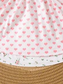 Adorable Baby Girls Short Round Neck Ruffle Sleeve A Line Flared Dresses With Plant And Heart Patterns - Multicolor - View 3