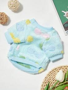 PETSIN 1 Pc Pet Dog Cat Universal Blue Flannel Bow Print Warm Crew Neck Sweatshirt - Multicolor - View 10