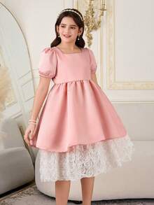 Đầm công chúa bằng satin thanh lịch dành cho bé gái tuổi teen, đính ngọc trai, eo thắt, chân váy xòe họa tiết hoa, thích hợp cho các dịp trang trọng như dạ hội, tiệc tùng, sinh nhật. - Hồng - Xem 6