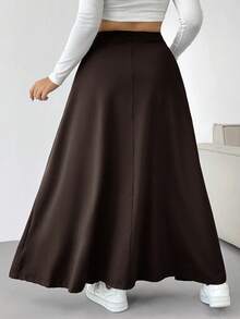 SHEIN EZwear 大码女式巧克力棕色高腰休闲裙 - 巧克力棕 - 查看 2