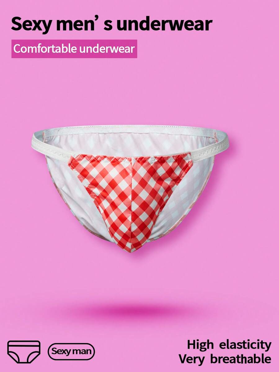 WENEZON Men's Plaid Print Fashionable Sexy Briefs Sexy Mens Underwear Men Bikini Underwear - Orange - View 1