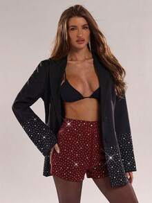 SHEIN BAE Women's Fashion Rhinestone Embellished Party Shorts - Burgundy - View 5