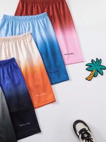 SHEIN Fantacosmos 5件套青少年男童休闲运动风渐变色网眼面料及膝短裤，适合日常穿着和户外活动，夏季 - 彩色 - 查看 4