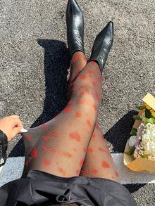 GalTyme Quần legging lưới in hình trái tim gợi cảm, thời trang cỡ lớn, thích hợp cho ngày Valentine. - màu đen - Xem 3