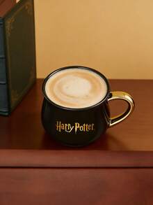 HARRY POTTER X SHEIN 1 Pc 14 Oz/400 Ml Black Ceramic Mug With Printed College Badge (Gold Handle, Not Microwaveable And Lid Not Included),Gifts,Back To School - Black - View 4