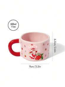 Strawberry Shortcake X SHEIN 300毫升卡通人物草莓图案粉色陶瓷马克杯，礼品之选，春夏度假 - 紅色 - 查看 4