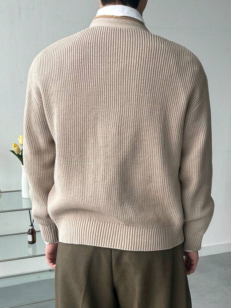 Men's Solid Color Apricot Casual Commuter Cardigan, Spring/Autumn