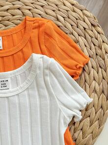 Baby Girl Cute Ribbed Round Neck Short Sleeve Romper, Summer - Multicolor - View 8