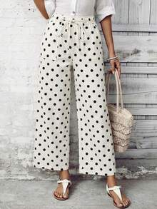 EMERY ROSE Polka Dot Print Tie-Front Casual Versatile Jeans With Slant Pockets - Apricot - View 4