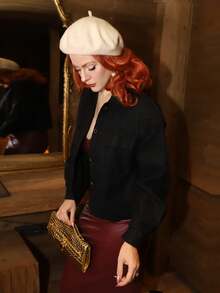 Gretanique 秋冬款落肩翻盖纽扣前襟大衣 - 黑色 - 查看 4