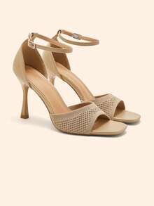 CUCCOO BASICS Sandalias de tacón alto de moda con diseño de hebilla hueca para uso diario - Albaricoque 1 - Ver 3