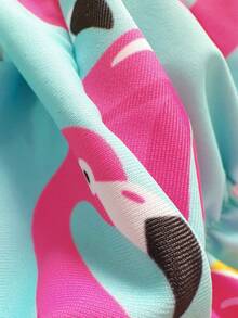 Baby Girls Flamingo Print Swimsuit Set With Ruffled Trim, Cute For Swimming & Vacation, With Hat - Multicolor - View 5