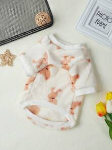 PETSIN 1件米色小熊图案法兰绒宠物可爱小熊冬季加厚保暖服 - 彩色 - 查看 5