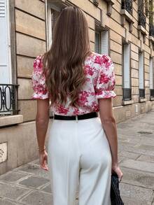 Pariaura 法式圆领荷叶边女式衬衫 - 紅色 - 查看 3