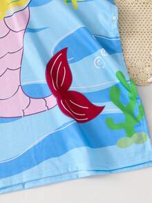 SHEIN Young Girl Casual Mermaid Print Hooded Cover Up