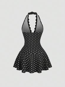 Sweetra Y2K性感蕾丝边褶皱露背连衣裙 - 黑色 - 查看 2