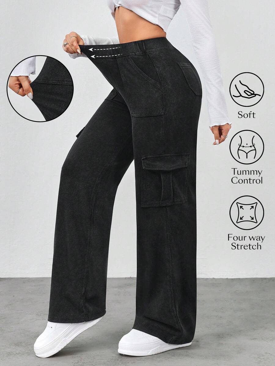 Flexra Women's Loose Fit Elastic Waist Comfortable Wide Leg Jeans