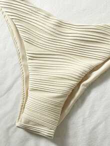 Swim Vcay 2Pcs Textured Wave Print Halter Bikini Set, Sexy Vacation Beach Swimsuit For Women Cream Bikini Strapless Bikini Cream Bathing Suit Ribbed Bikini