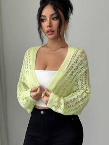 Elenzga Women's Spring/Summer New Loose Casual Elegant Cropped Long Sleeve Knit Cardigan - Green - View 5