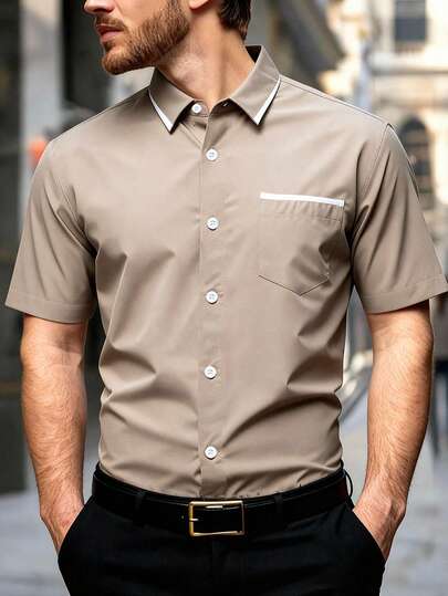 HIMLAND Men's Business Style Short Sleeve Shirt, Spring/Summer