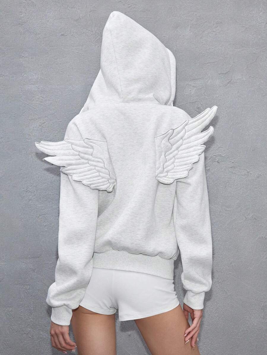 ROMWE Avant Y3K 先锋性感翅膀超大不对称女式卫衣 - 灰色 - 查看 1