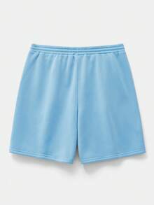 AXEPEAK Men's Letter Print Foil Short Sleeve T-Shirt And Drawstring Waist Shorts Set - Baby Blue - View 8