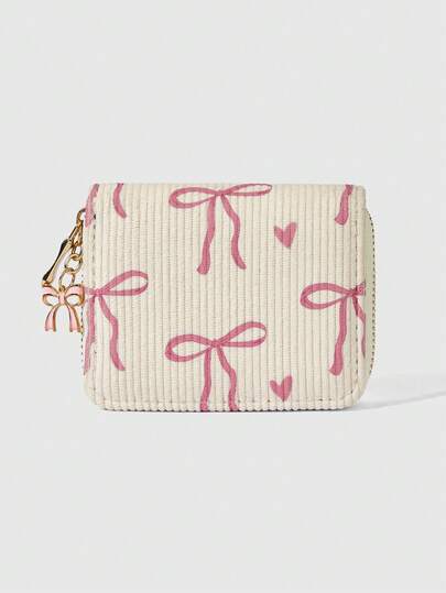 Kawaii Herbst- und Wintergeldbörse mit rosa Fellschleife