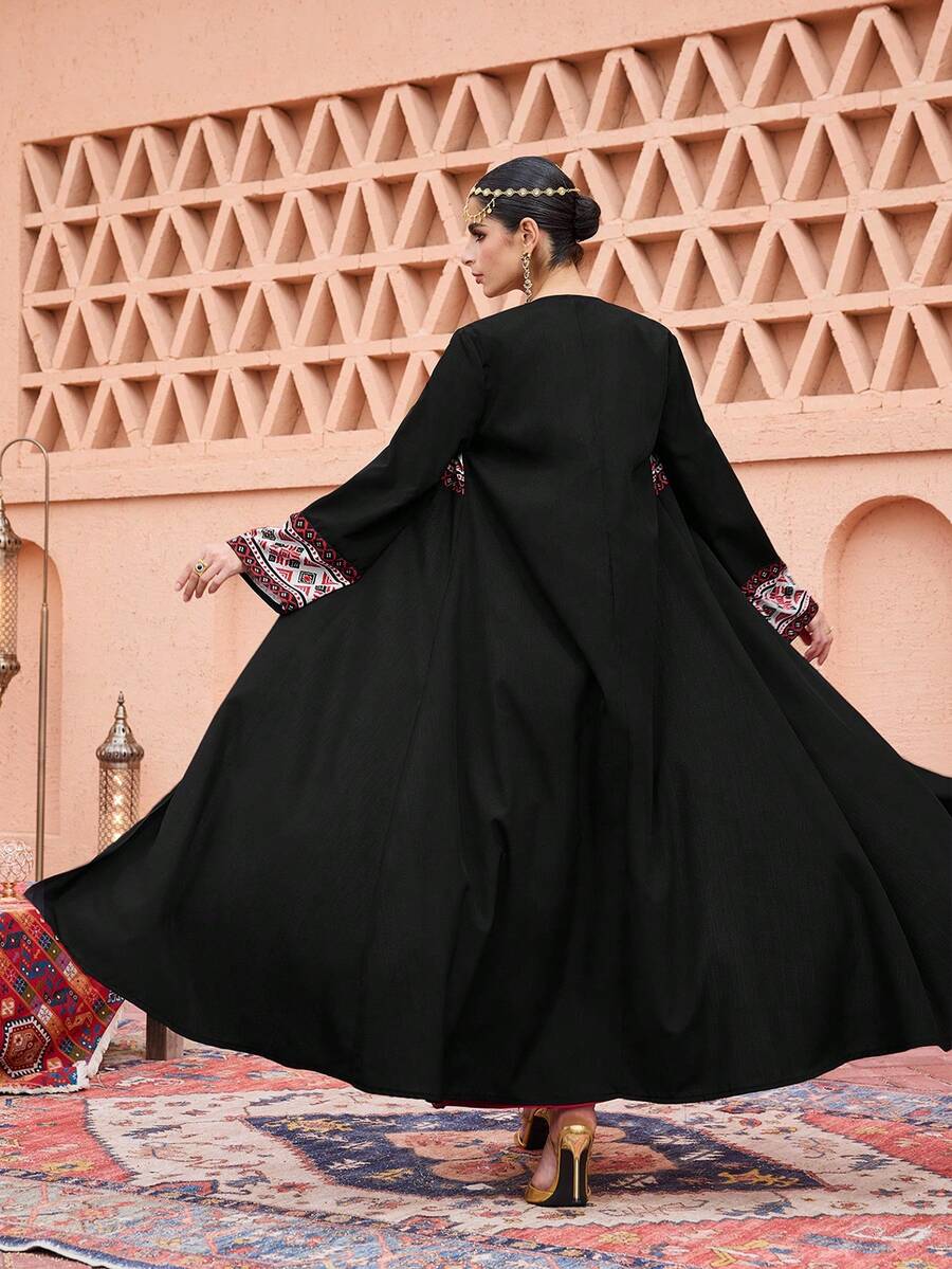 Al Najma Retro Print Patchwork Light Apricot Abayas - Black - View 1
