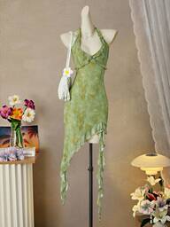 Bellisia Vestido midi asimétrico con espalda descubierta y lazo para mujer, de verano