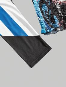 ROMWE Avant Áo thun dài tay dáng ôm, họa tiết xe máy cổ điển, phối màu tương phản dành cho nữ. - Nhiều màu - Xem 4