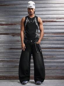 AXEPEAK Herrlinne med gotiskt tryck och lös passform, ärmlös - Svart - Visa 4