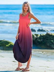 Sylviya Vestido de tirantes con bajo curvo en degradado, para vacaciones - Multicolor - Ver 5