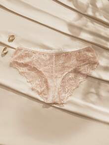 Charlaine 花卉蕾丝拼接蝴蝶结装饰低腰舒适法式/意式浪漫日常轻松舒适时尚秋季女士内裤 - 杏色 - 查看 9