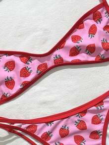 Swim Mod Women's Tropical Strawberry Print Bikini Two Pieces Bikini Set Set, Casual Holiday - Multicolor - View 4