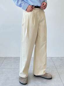 DAZY Men's Pleated Straight Leg Loose Pants With Pockets, Spring/Autumn - Beige - View 6