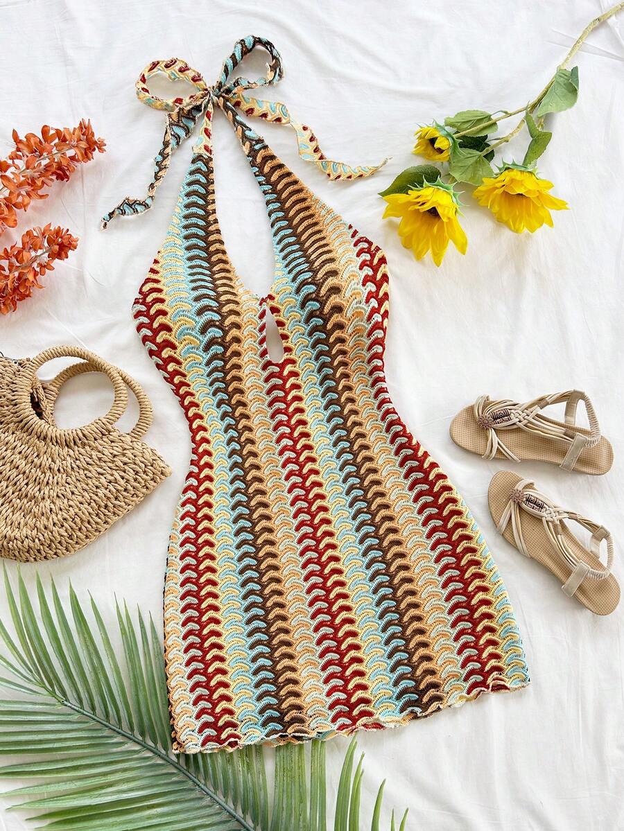 Soleia Women's Casual, Vacation, Beach Wedding Guest, Graduation, Brunch, St. Patrick's Day, Spring Break, Easter, Music Festival, Elegant Bohemian, Tropical Elegant Strapless, Open Shoulder, Backless, Office, Work, Halter, Striped Mini Dress - Multicolor - View 1