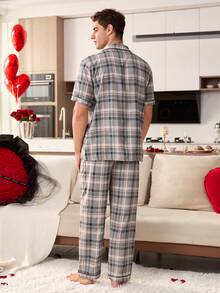 SHEIN Plaid Print Lapel Collar Men's Loungewear Set - Multicolor - View 5
