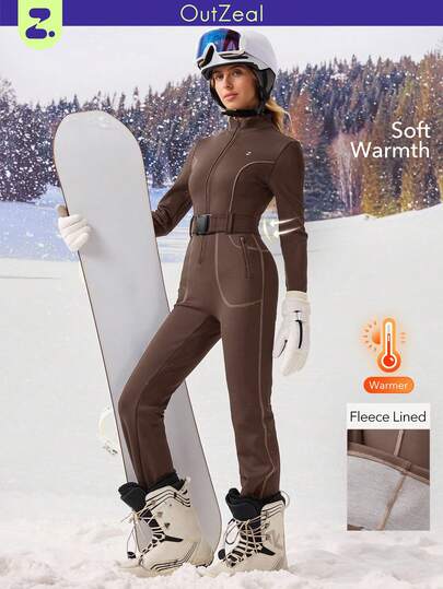 OutZeal Ski Suit Women Outdoor Jumpsuits Winter Thermal Clothes Skiing Daily Brushed Lined Front Zip Up With Pockets Outdoor Tops