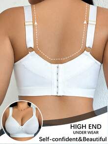 DesireSculpt Sujetador inalámbrico con elevación y soporte con decoración de lazo para mujer de talla grande - Blanco - Ver 2